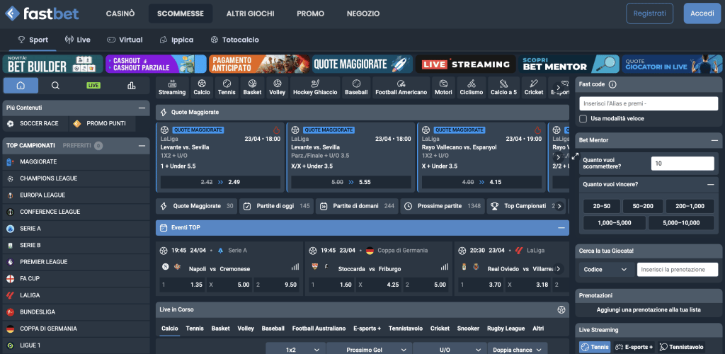FastBet scommesse homepage
