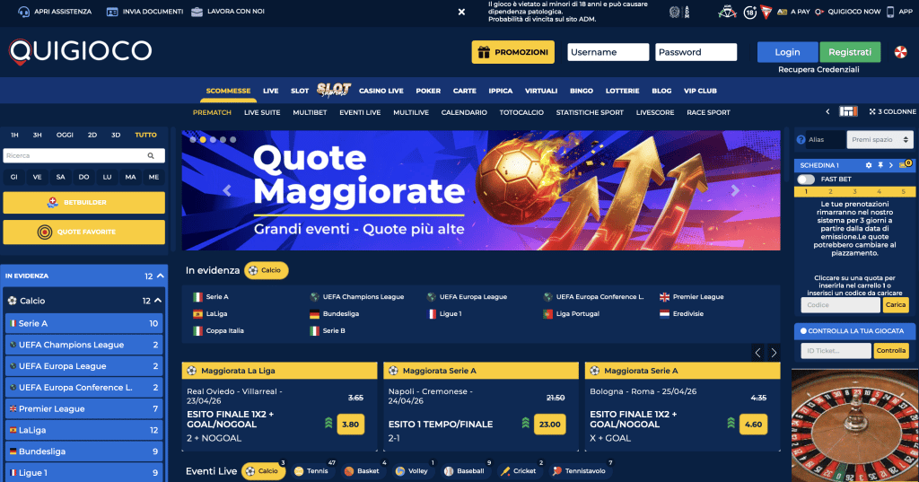 QuiGioco scommesse homepage