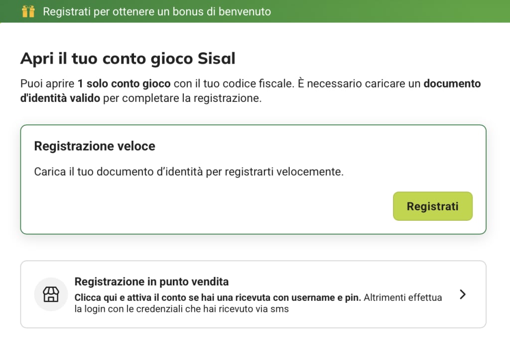 Sisal registrazione