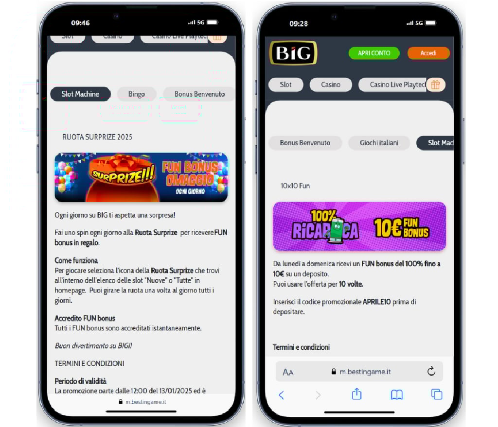 big casino bonus giornalieri