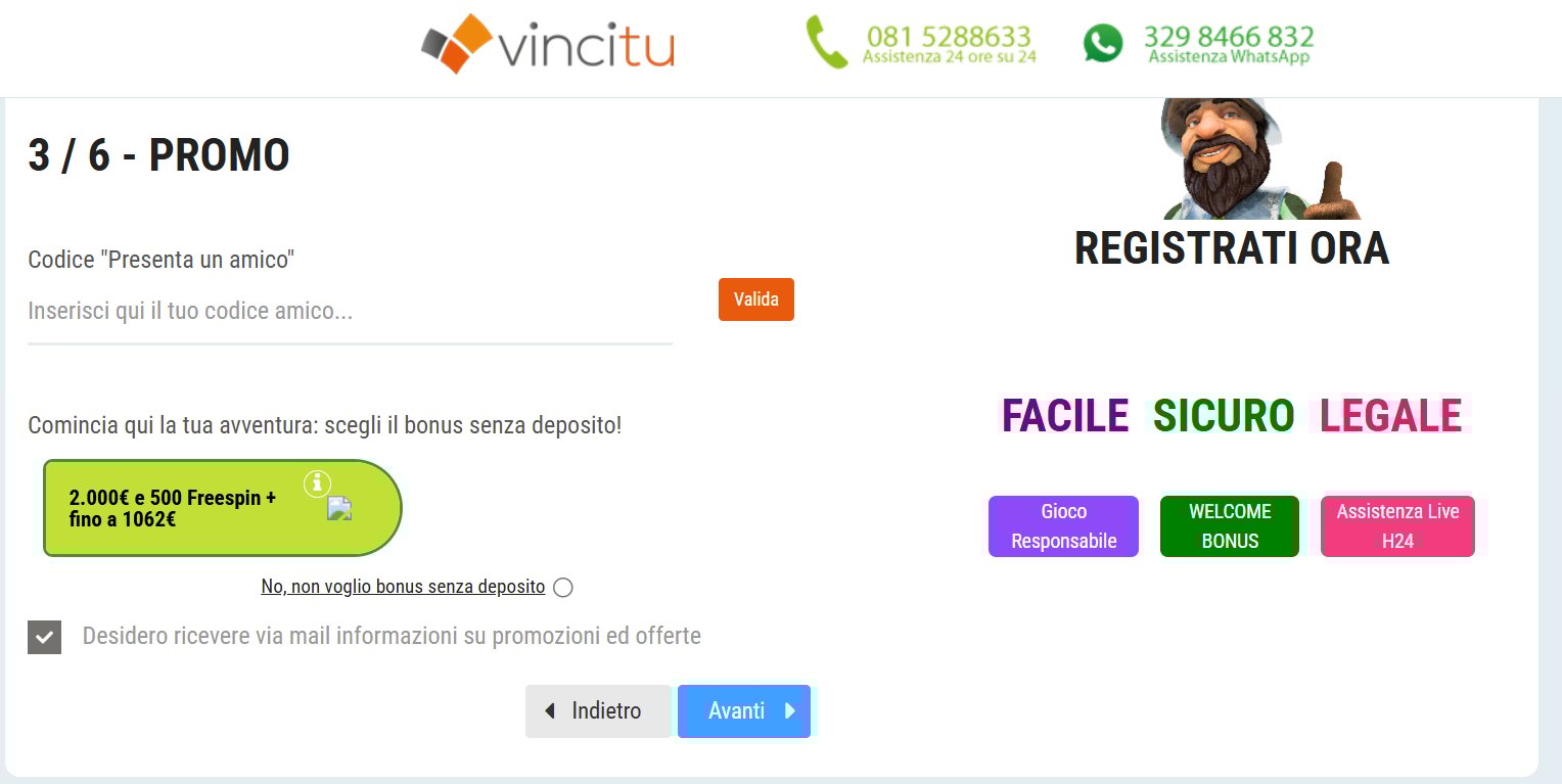 screenshot codice bonus già registrato vincitu