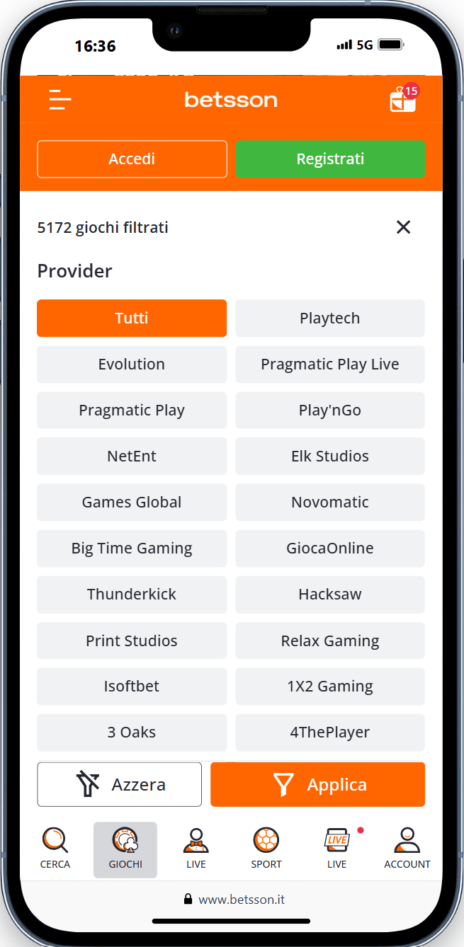 betsson casinò software providers screenshot