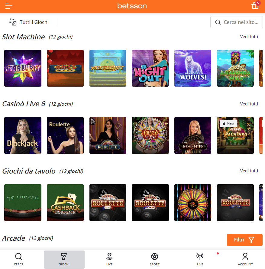 Betsson giochi