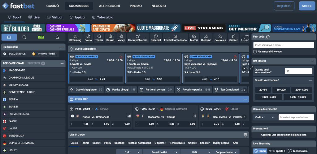 FastBet scommesse homepage