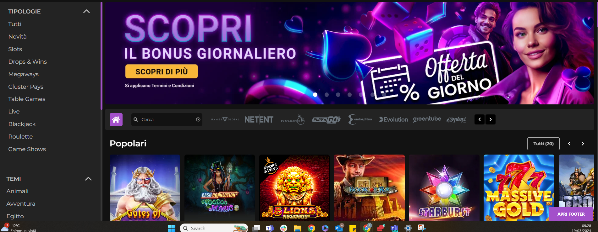 Screenshot del sito Jackpot City